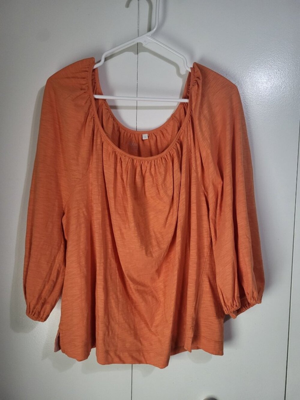 Boden Women's XL Cotton Slub Puff Sleeve Blouse Top Orange Peasant Boho Cottage